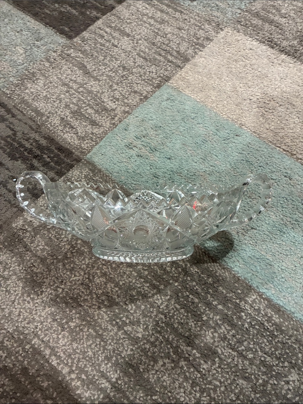 Clear Cut Glass Decorative Serving Bowl with Handles